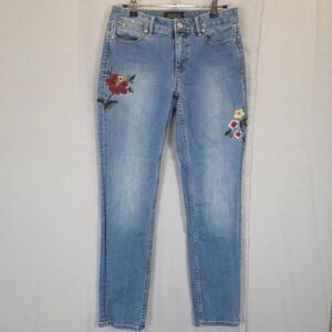 Talbots Flawless Five Pocket Slim Ankle Blue Jeans Embroidered Floral Women 2